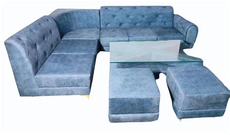 Velvet 8 Seater L Shape Blue Sofa Set Without Lounger At Rs 45000 Set