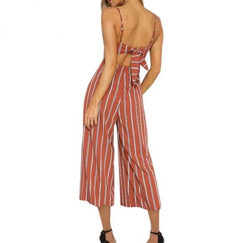 Elegant Womens Striped Holiday Jumpsuits Off Shoulder Long Playsuits