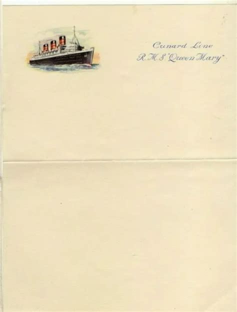 Rms Queen Mary Cunard White Star Line Original Letter Head Unused