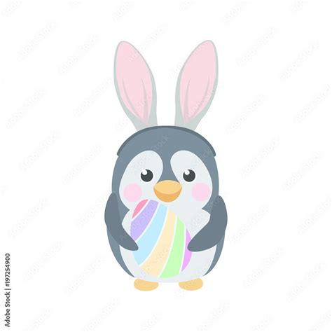 Cute Penguin With Rabbit Ears And Easter Egg Stock Vector Adobe Stock