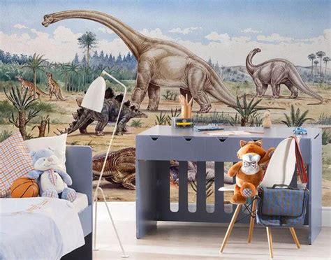 3d Dinosaurs Wallpaper Jurassic Century Wall Mural Giant Etsy