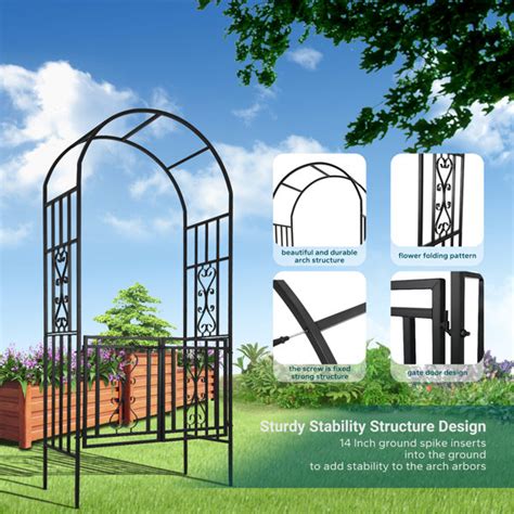 Scendor 1005 H X 45 W Iron Arbor With Gate Heavy Duty Garden Rose Arch Trellis Archway