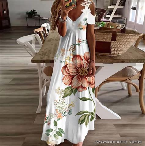 Kleider A Linie Sommerkleid Elegant Lang Mit Blumenmuster