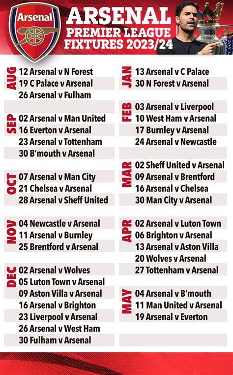 Arsenal S Premier League Fixtures Announced In Full With North