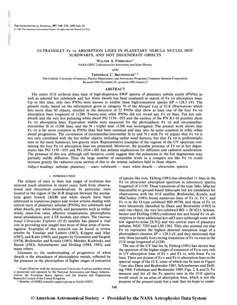 PDF Ultraviolet Fe VII Absorption Lines In Planetary Nebula Nuclei