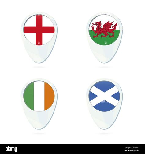 England Wales Ireland Scotland Flag Location Map Pin Icon Vector