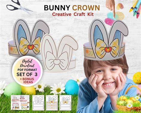 Creative Craft Kit Bunny Ear Bow Paper Crown Printable Coloring