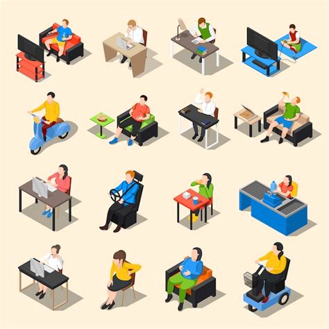 Free Vector Sedentary Life Icon Set