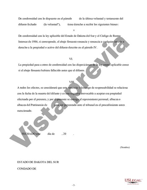 South Dakota Renuncia Y Renuncia De Propiedad Del Testamento Por Testamento Us Legal Forms