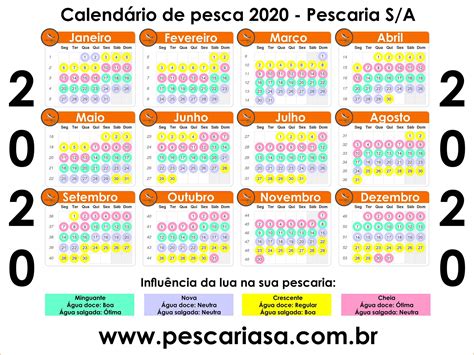 Calendário de pesca 2020 básico para imprimir Pescaria S A