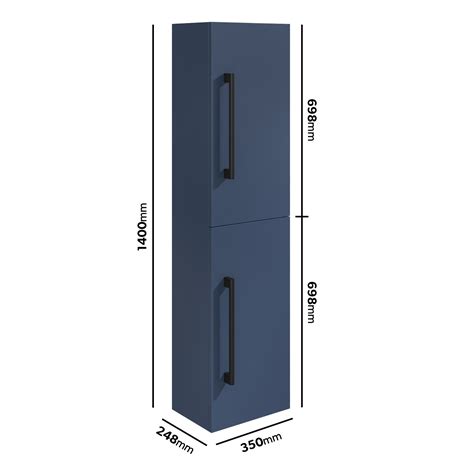 Double Door Blue Wall Mounted Tall Bathroom Cabinet With Black Handles 350 X 1400mm Ashford