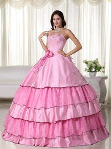 Discount Rose Pink Strapless Sweet Sixteen Dresses With Ruffled Layers