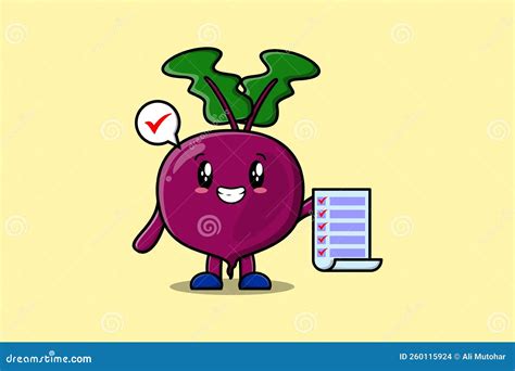 Cartoon Beetroot Character Hold Checklist Note Stock Vector