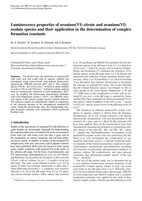 PDF Luminescence Properties Of Uranium VI Citrate And Uranium VI