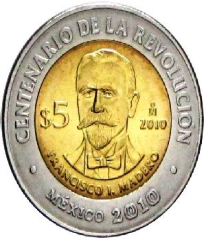 Moneda De 5 Pesos Francisco I Madero Centenario De La Revolucion Circulada