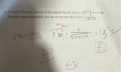 Solved 6 5 Points Find The Equation Of The Tangent Line Chegg