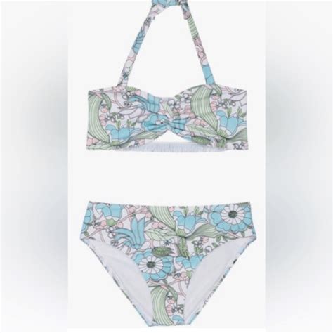 NWT Janie Jack Girls Two Piece Swimsuit Bikini White Floral Size 16 EBay