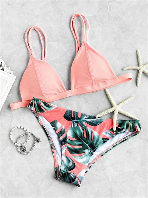 Shop Jungle Print Triangle Bikini Set Online SheIn Offers Jungle Print