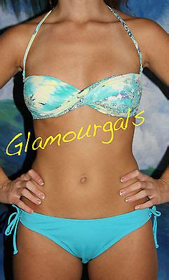 New Victoria S Secret Beach Sexy Aqua Paisley Bandeau Halter Bikini