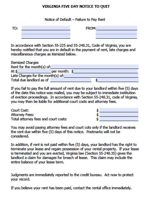 Virginia Eviction Notice Template