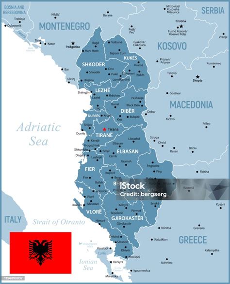 Albania Mappa Alta E Dettagliata Mappa Blu Illustrazione Vettoriale Con