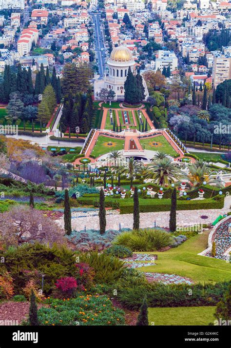 Aerial View Of Haifa From Bahai Garden Israel Stock Photo Alamy