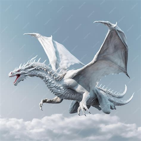 Premium Photo There Is A White Dragon Flying In The Sky With Its