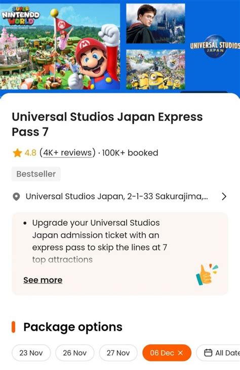 Universal Studio Japan Express Pass 7 - 6Dec2022, Tickets & Vouchers ...