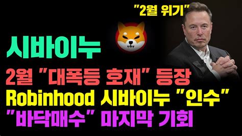 시바이누 긴급 2월 대폭등 호재 나왔다 Robinhood 시바이누 인수 역대급 바닥매수기회 코인시황