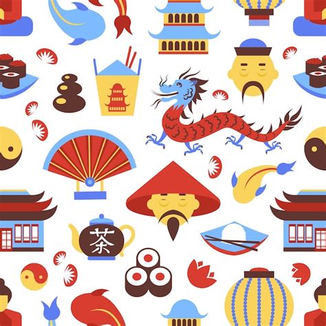 Free Vector | China travel chinese traditional culture symbols seamless pattern vector illustration