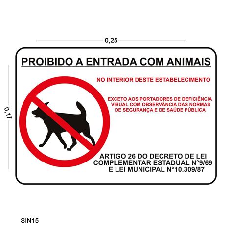 Placa de Sinalização Proibida a Entrada Animais LM Balcôes