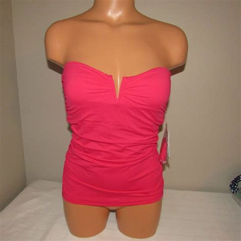 Tommy Bahama Pearl Solids Shirred V Wire Long Bandini Swim Top Cerise