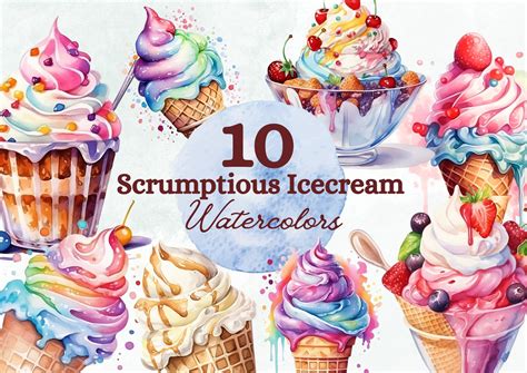 Scrumptious Ice Cream Watercolor Clipart Graphic By Loony Dream Designs