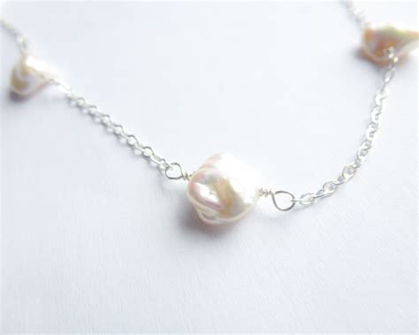 White Keshi Pearl Chain Necklace Dsikorska