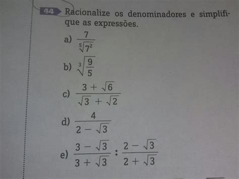 Racionalize Os Denominadores Das Express Es Librain