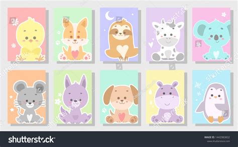 Cute Happy Animal Vector Illustration Set Stock Vector (Royalty Free ...