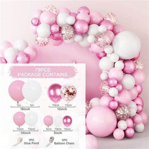 1set Pink Balloon Garland Arch Kit Hot Pink Rose Golden Balloons With