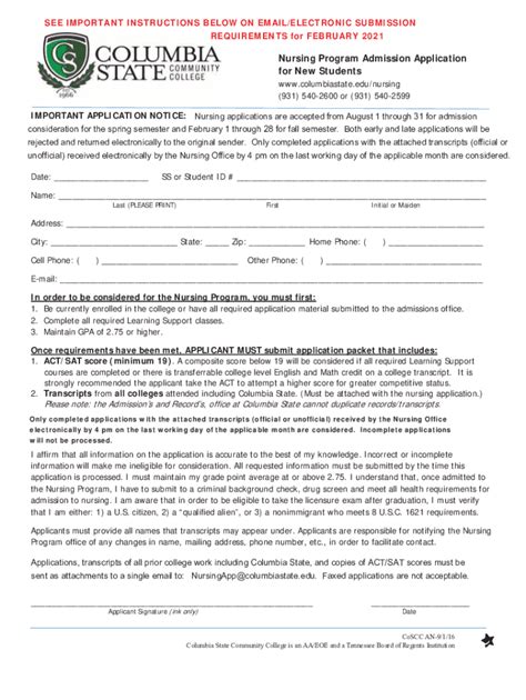 Fillable Online Nursing Program Admission Application For New Students