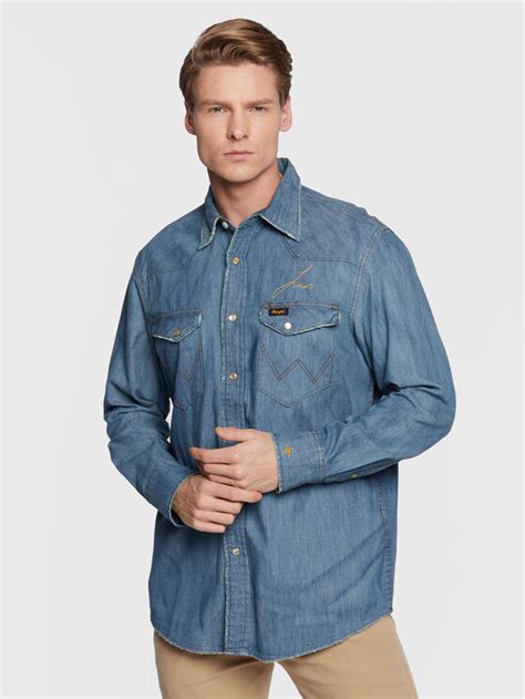 Wrangler Jeanshemd Leon Bridges W M Cx O Blau Regular Fit