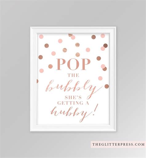 Pop The Bubbly She S Getting A Hubby 8x10 Printable Sign Rose Gold Confetti Bridal Shower Sign