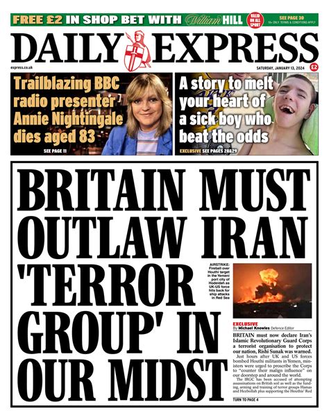 Daily Express Front Page 13th Of January 2024 Tomorrows Papers Today