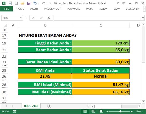 Soal Latihan Excel Menghitung Berat Badan Ideal Rumus Excel