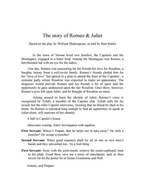 The-story-of-Romeo-Juliet - The story of Romeo & Juliet Based on the ...