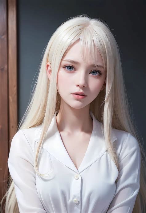 A Close Up Of A Woman With Long Blonde Hair Wearing A White Shirt Seaart Ai