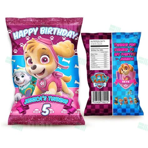 Paw Patrol Skye Cartoon Party Potato Chip Bags Paw Patrol Birthday