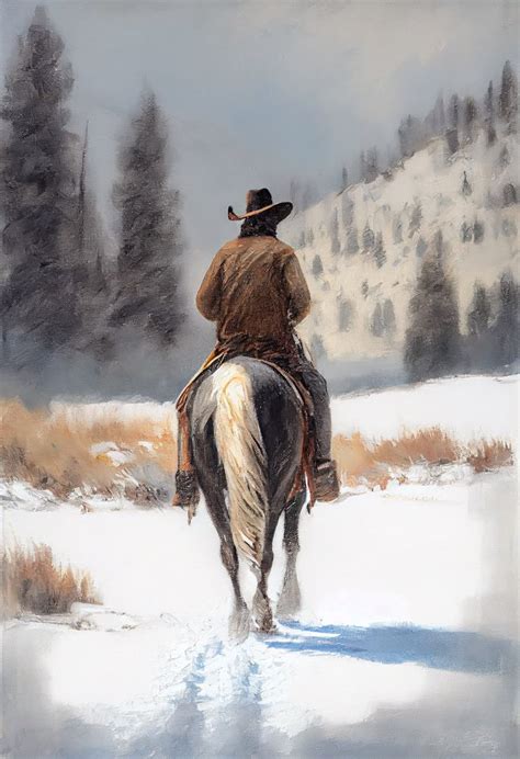 cowboy  horse  snowy mountains  breathtaking impressionist