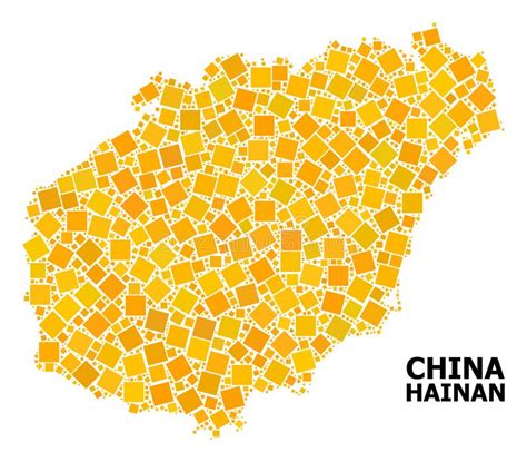 Golden Rotated Square Pattern Map Of Hainan Island Stock Illustration