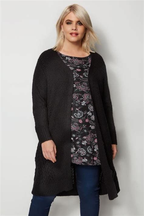 Black Chunky Knit Longline Cardigan Plus Size 16 To 36 Yours Clothing