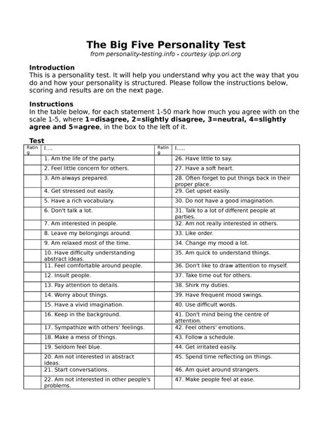 The Big Five Personality Test - ori Introduction This is a personality