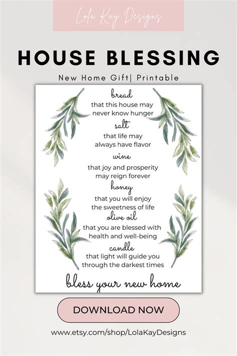 Housewarming Printable House Blessing Printable Bread Salt Wine New